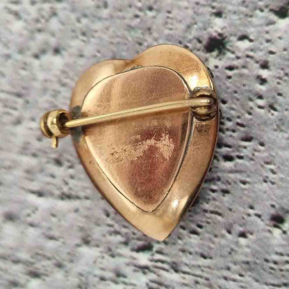 Victorian Antique Green and White Enamel Heart Brooch with Diamonds