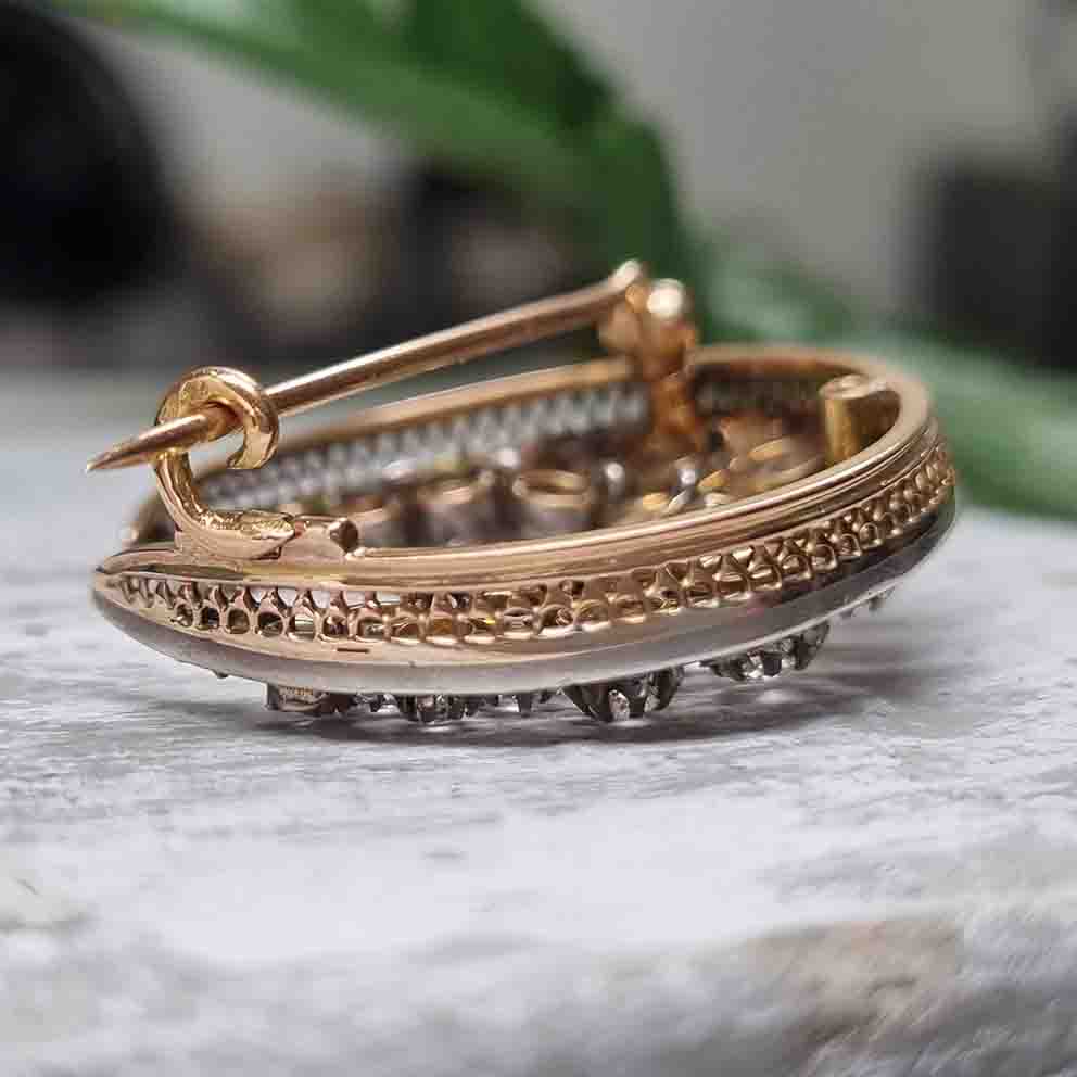 Victorian Antique 1ct Old Cut Diamond Crescent Moon Brooch