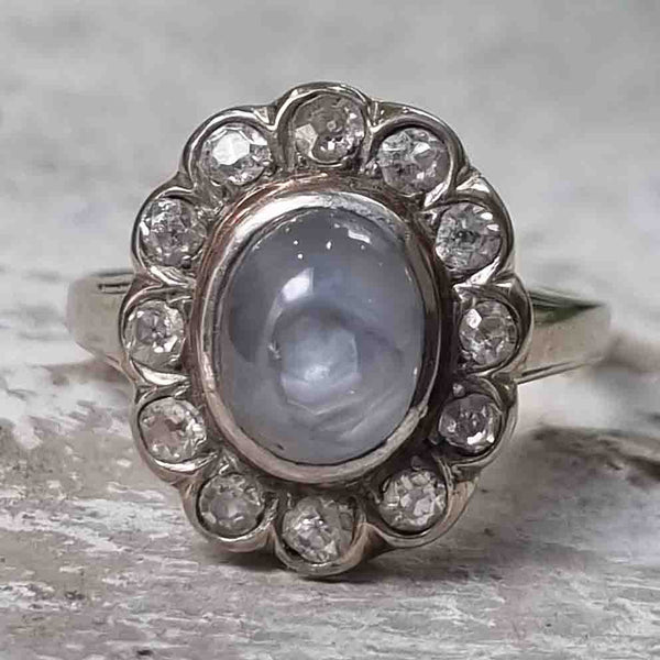 Late Art Deco Star Sapphire and Diamond Cluster Ring