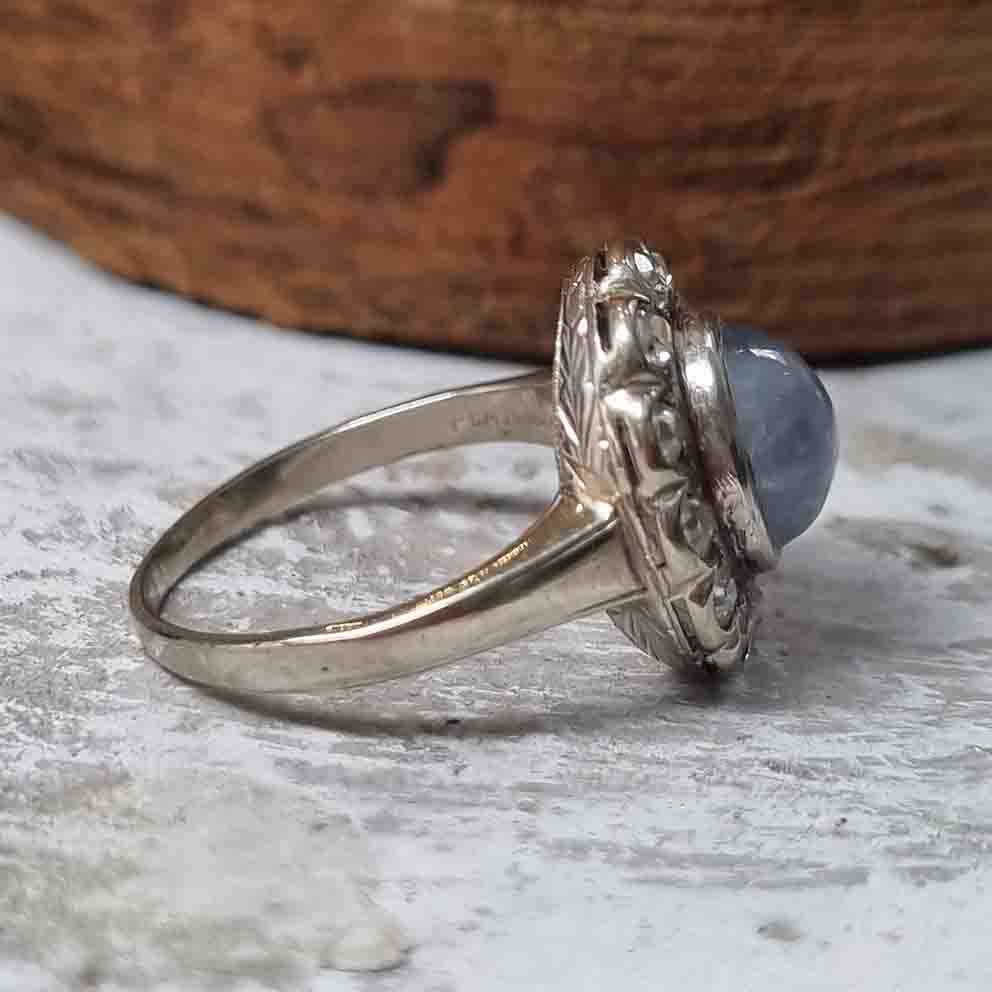 Late Art Deco Star Sapphire and Diamond Cluster Ring