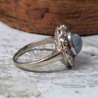 Late Art Deco Star Sapphire and Diamond Cluster Ring