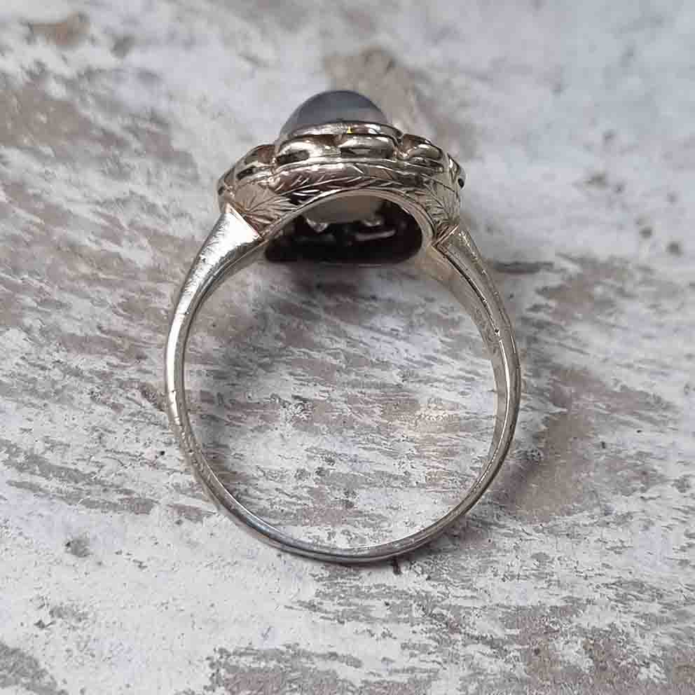 Late Art Deco Star Sapphire and Diamond Cluster Ring