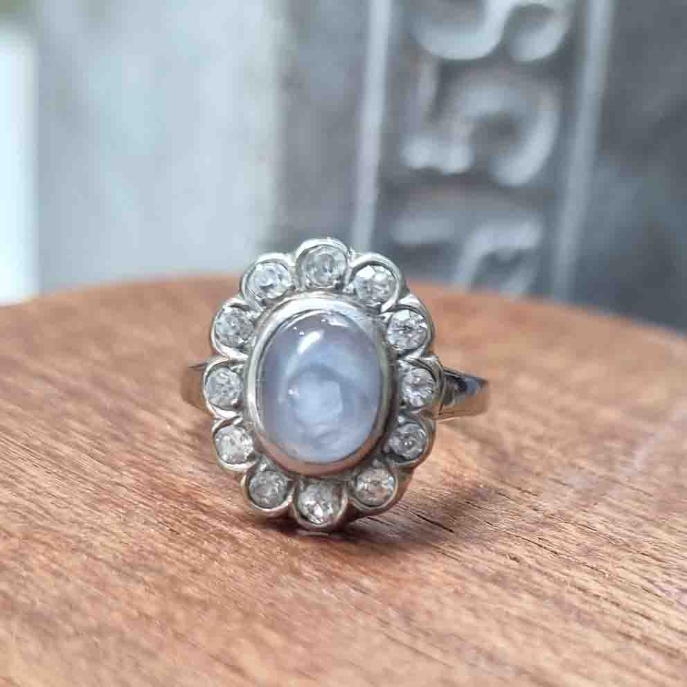 Late Art Deco Star Sapphire and Diamond Cluster Ring