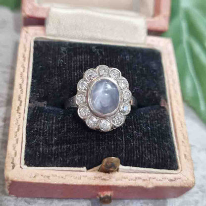 Late Art Deco Star Sapphire and Diamond Cluster Ring