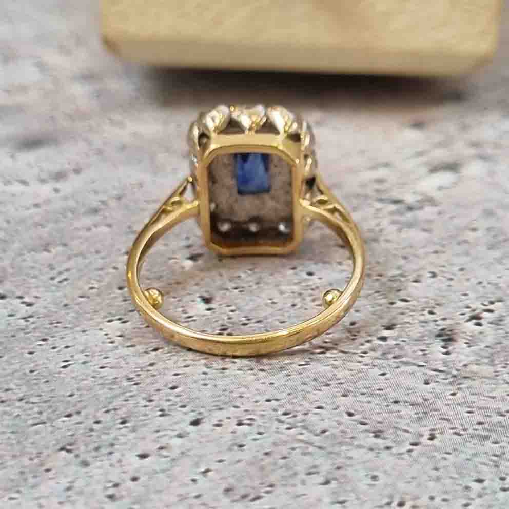 Vintage Royal Blue Sapphire and Diamond Cluster Engagement Ring