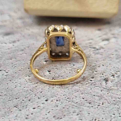 Vintage Royal Blue Sapphire and Diamond Cluster Engagement Ring