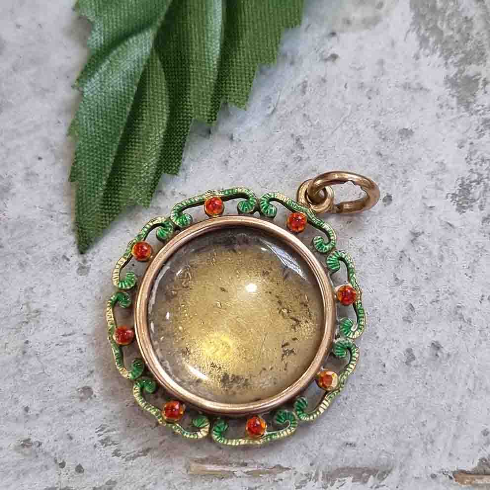 Antique Red and Green Enamel and Gold Mourning Pendant