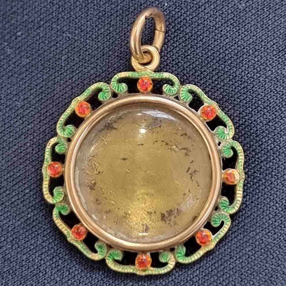 Antique Red and Green Enamel and Gold Mourning Pendant
