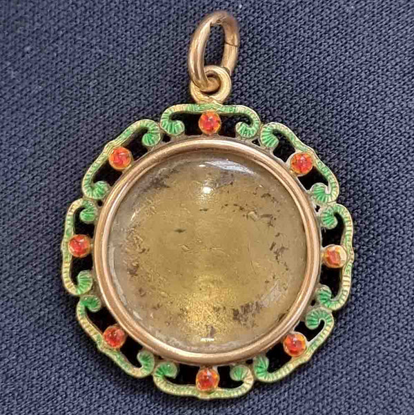 Antique Red and Green Enamel and Gold Mourning Pendant