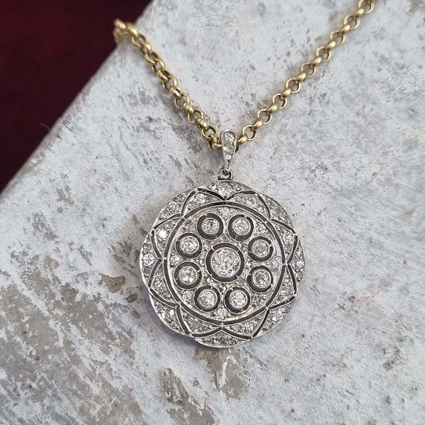 Belle Epoque Antique Old Cut Diamond Circular Pendant
