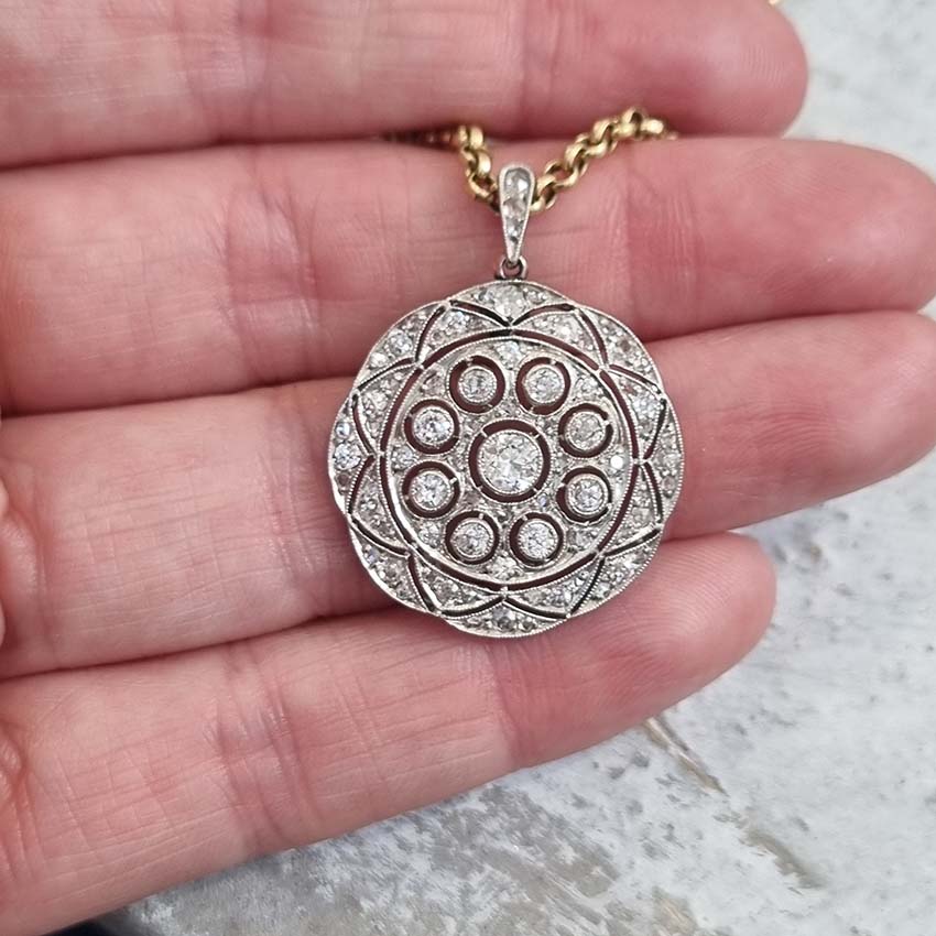 Belle Epoque Antique Old Cut Diamond Circular Pendant