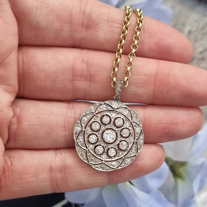 Belle Epoque Antique Old Cut Diamond Circular Pendant