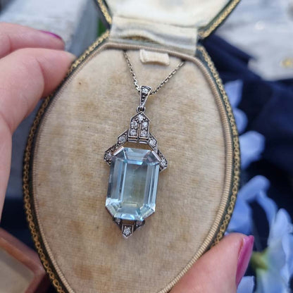 Art Deco Aquamarine and Diamond Pendant