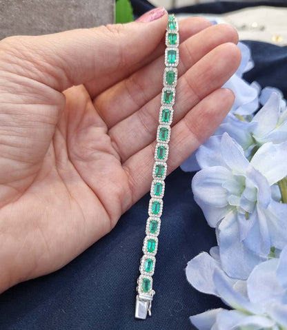 Modern 6.30ct Emerald and Diamond Cluster Line Bracelet