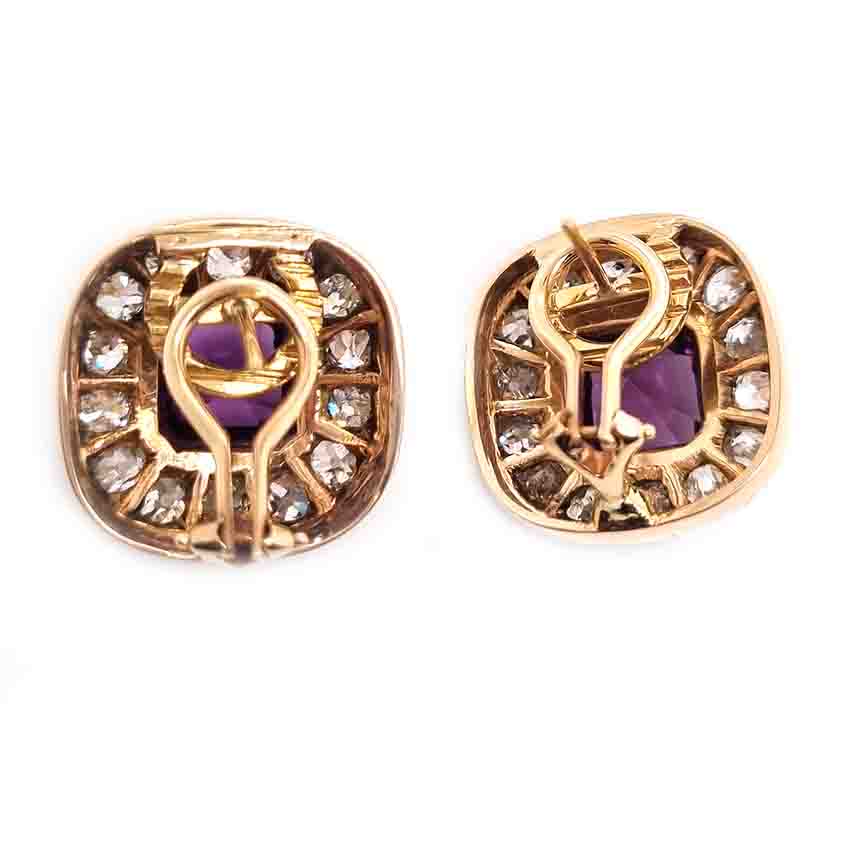 Antique Amethyst and Diamond Cluster Clip Earrings
