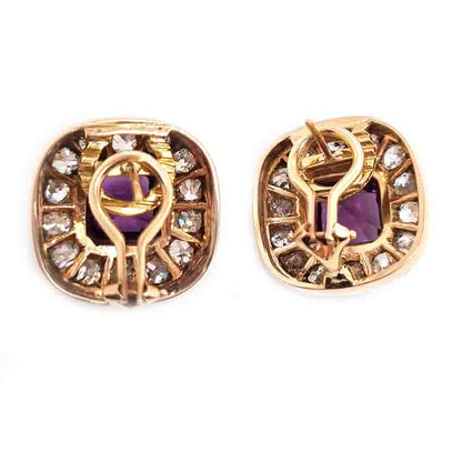 Antique Amethyst and Diamond Cluster Clip Earrings