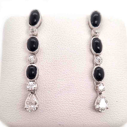 Vintage Black Onyx and Diamond Drop Earrings in Platinum