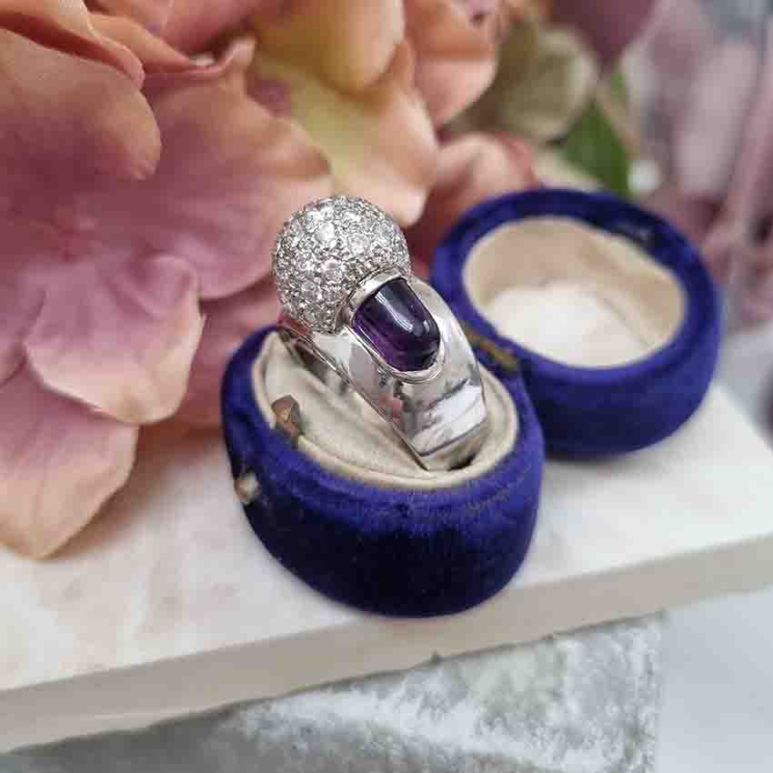 Vintage 1950s Diamond Ball and Amethyst Bombe Cocktail Ring