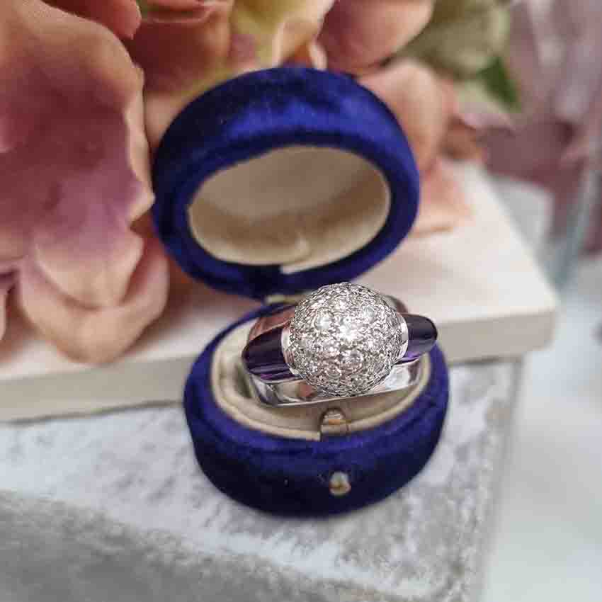 Vintage 1950s Diamond Ball and Amethyst Bombe Cocktail Ring