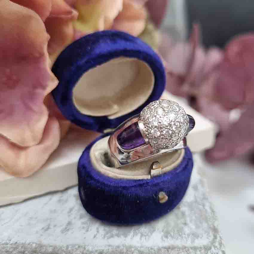Vintage 1950s Diamond Ball and Amethyst Bombe Cocktail Ring