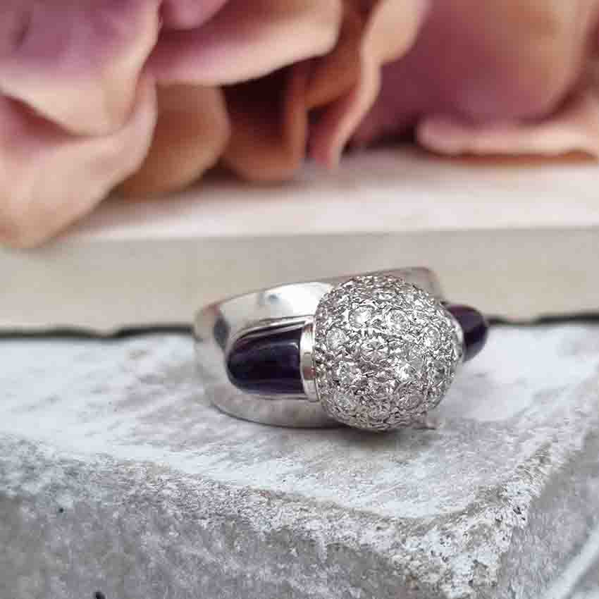 Vintage 1950s Diamond Ball and Amethyst Bombe Cocktail Ring