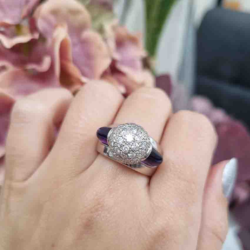Vintage 1950s Diamond Ball and Amethyst Bombe Cocktail Ring