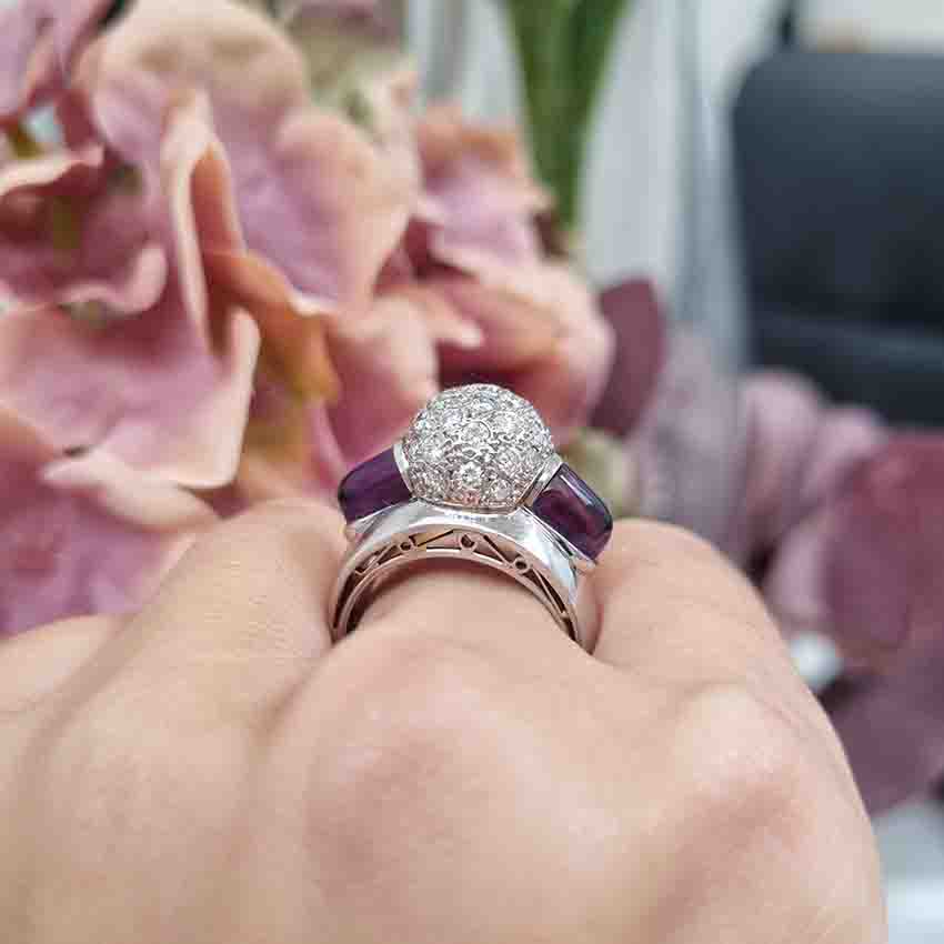 Vintage 1950s Diamond Ball and Amethyst Bombe Cocktail Ring