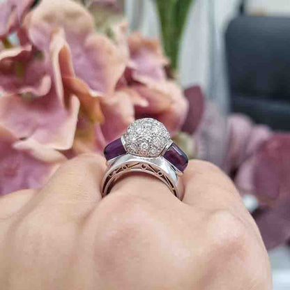 Vintage 1950s Diamond Ball and Amethyst Bombe Cocktail Ring