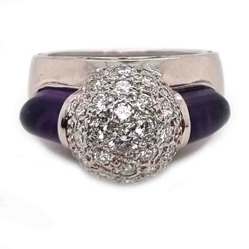 Vintage 1950s Diamond and Amethyst Bombe Ring