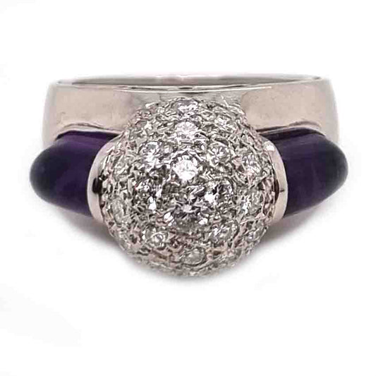 Vintage 1950s Diamond and Amethyst Bombe Ring