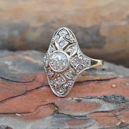 Edwardian Antique Old Cut Diamond Cluster Plaque Ring