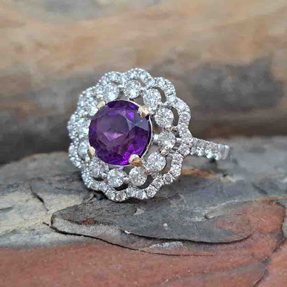 Vintage 2.25ct Amethyst and Diamond Cluster Cocktail Ring