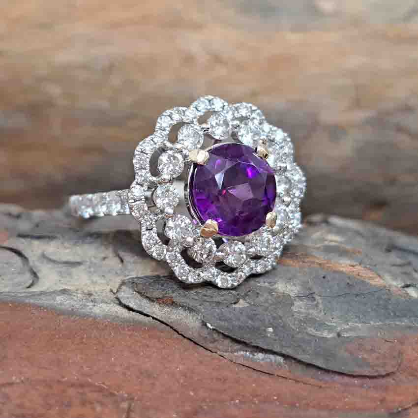 Vintage 2.25ct Amethyst and Diamond Cluster Cocktail Ring