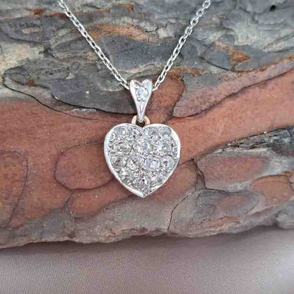 Antique Art Deco Old Mine Cut Diamond Heart Pendant