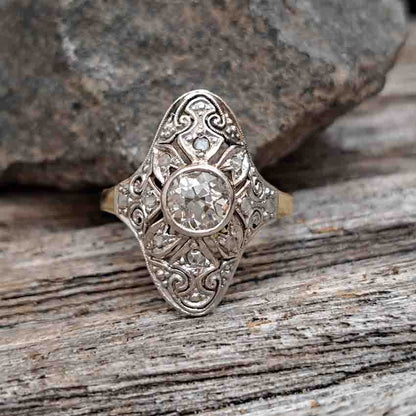 Edwardian Antique Old Cut Diamond Cluster Plaque Ring