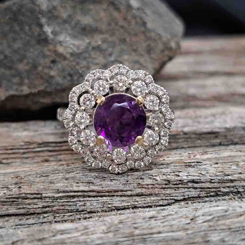 Vintage 2.25ct Amethyst and Diamond Cluster Cocktail Ring