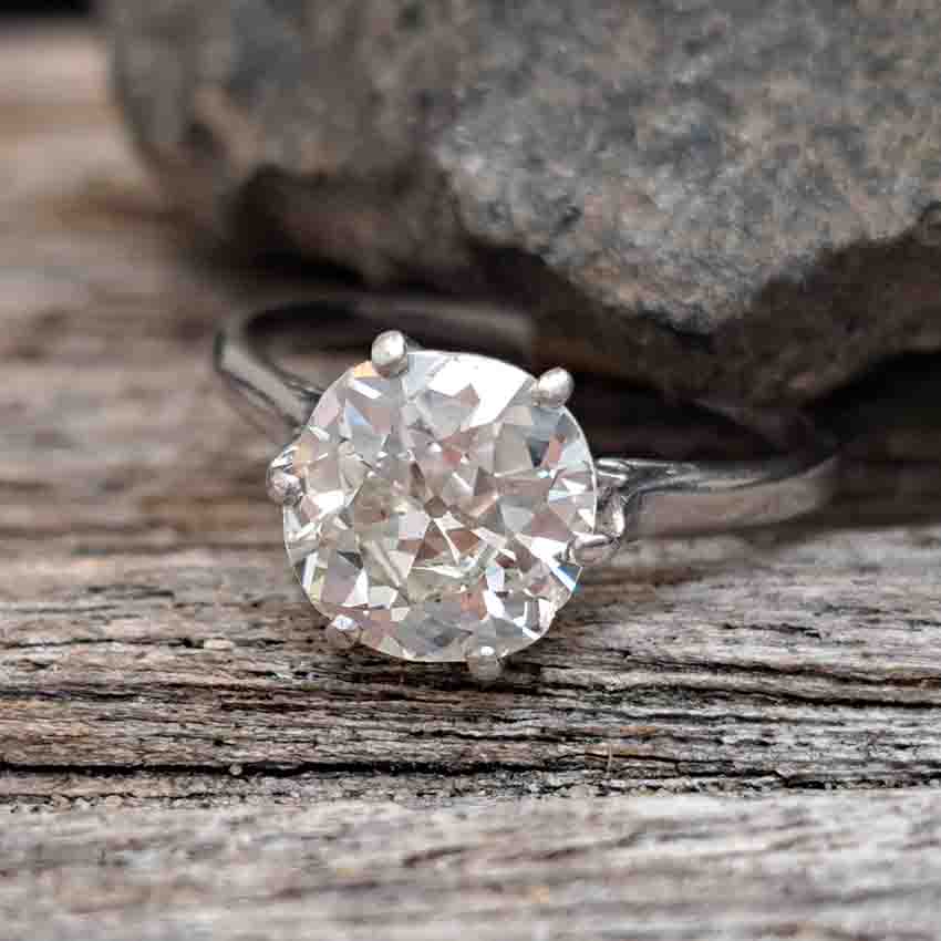 Art Deco 2.2ct Old Mine Cut Diamond Solitaire Engagement Ring
