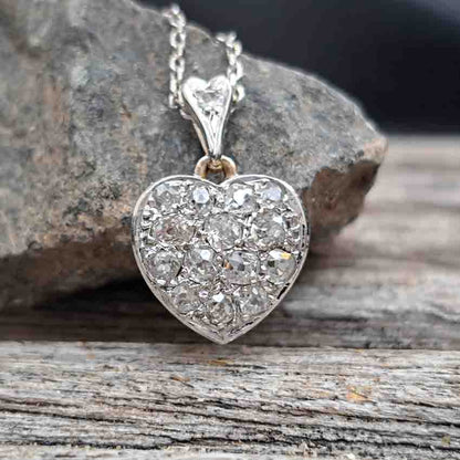 Antique Art Deco Old Mine Cut Diamond Heart Pendant