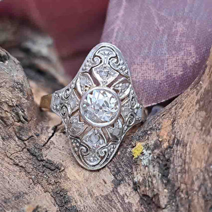 Edwardian Antique Old Cut Diamond Cluster Plaque Ring