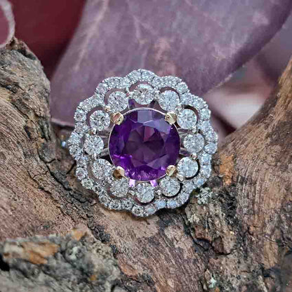 Vintage 2.25ct Amethyst and Diamond Cluster Cocktail Ring