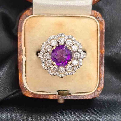 Vintage 2.25ct Amethyst and Diamond Cluster Cocktail Ring