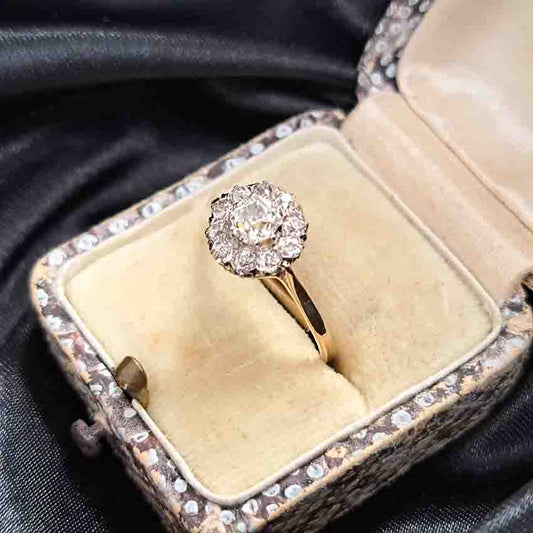 Edwardian Antique 1.1ct Old Cut Diamond Cluster Engagement Ring