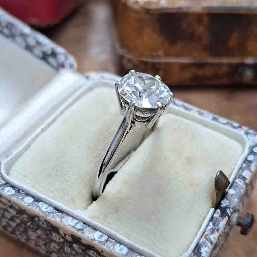 Art Deco 2.2ct Old Mine Cut Diamond Solitaire Engagement Ring