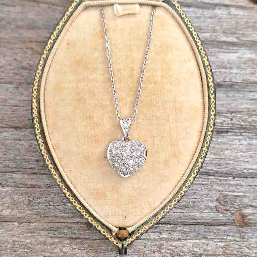 Antique Art Deco Old Mine Cut Diamond Heart Pendant