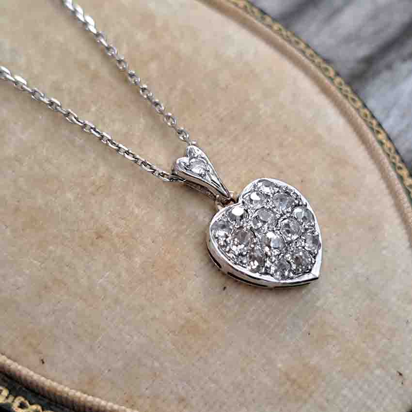 Antique Art Deco Old Mine Cut Diamond Heart Pendant
