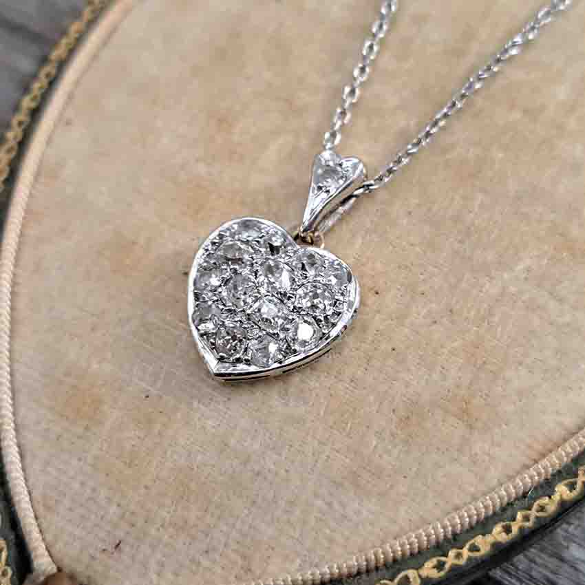 Antique Art Deco Old Mine Cut Diamond Heart Pendant