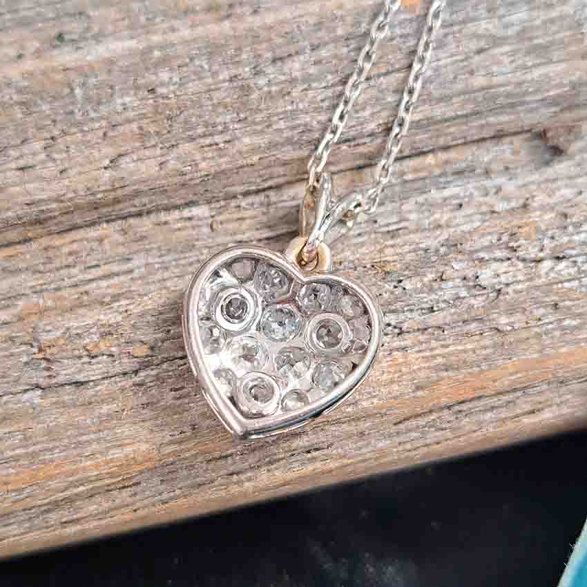 Antique Art Deco Old Mine Cut Diamond Heart Pendant