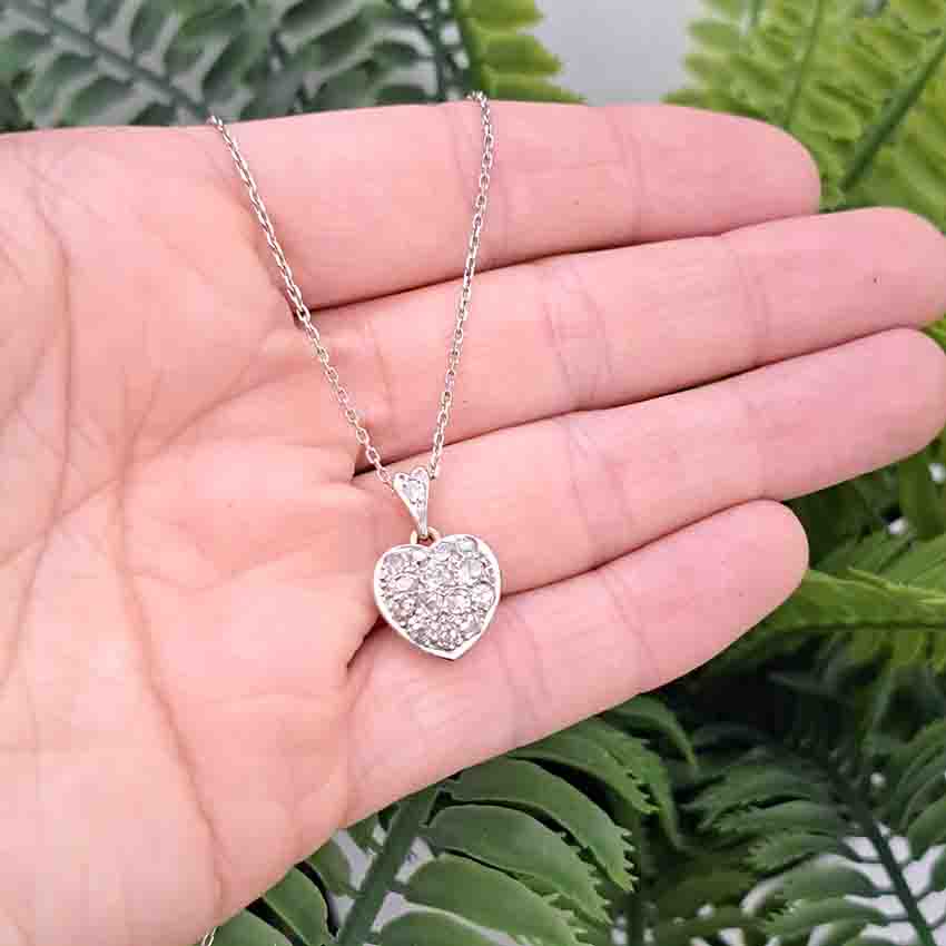 Antique Art Deco Old Mine Cut Diamond Heart Pendant