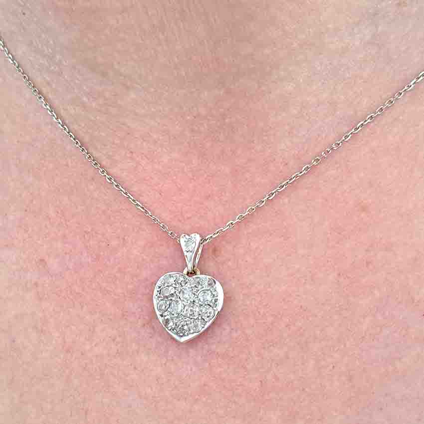 Antique Art Deco Old Mine Cut Diamond Heart Pendant