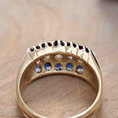 Victorian Antique Sapphire Diamond Ruby Three Row Ring